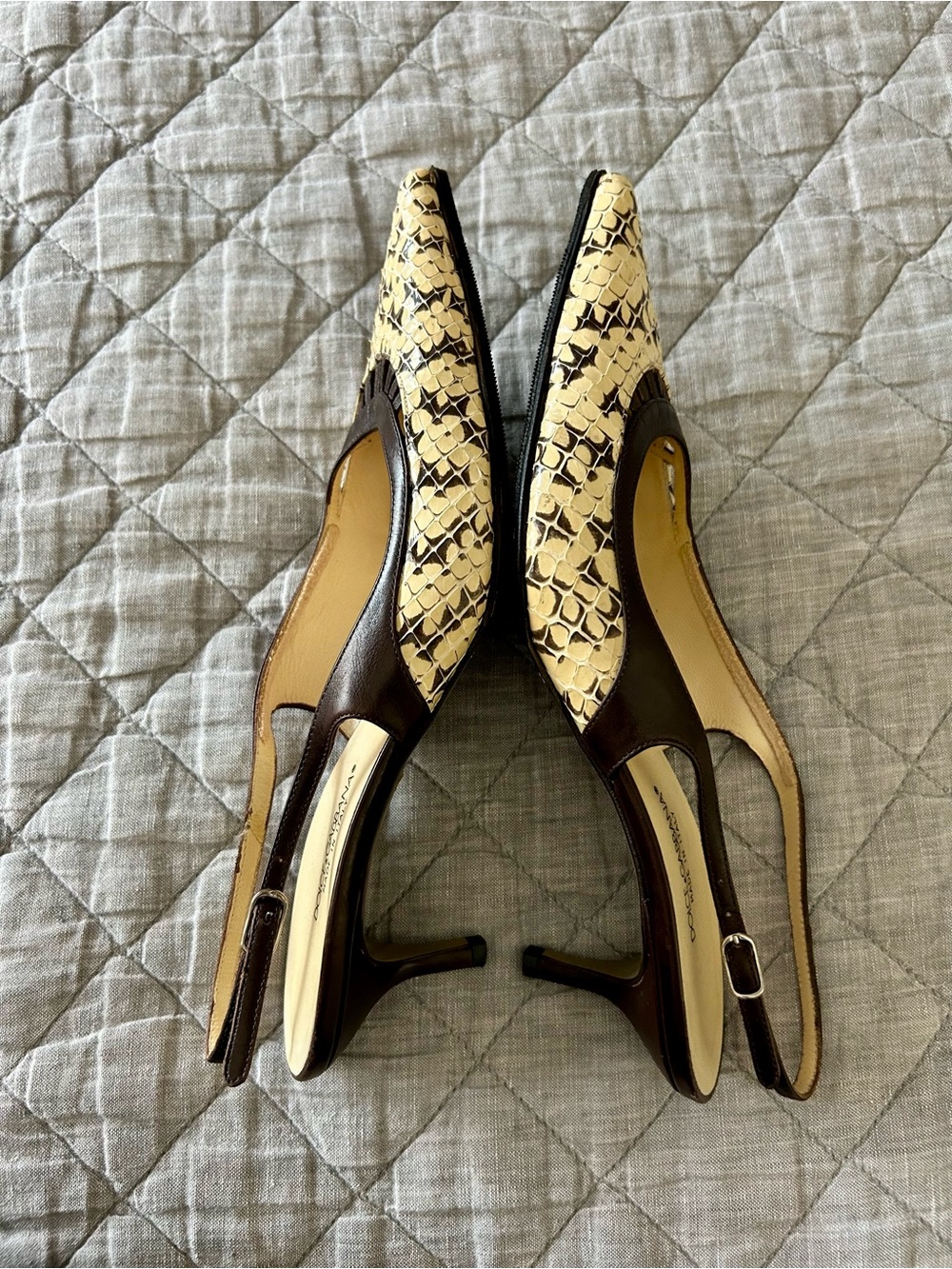 Dolce & Gabbana Snakeskin Pointed-Toe Kitten Heel Slingbacks EU 37.5 - Picture 6 of 16